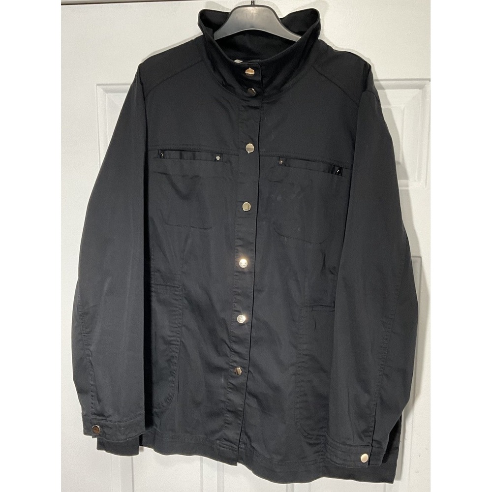 Chico's Black Cotton Blend Long Sleeve Snap Up Shacket Women's Size 3 (XL)